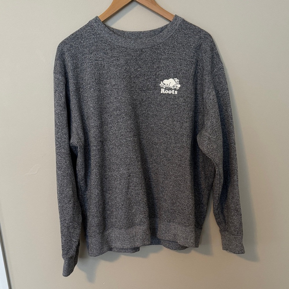 Roots Crewneck Sweater in Charcoal Gray with White Logo